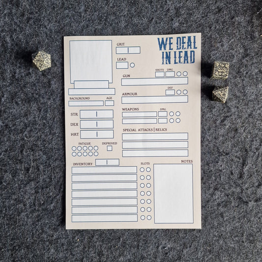 By Odins Beard: We Deal in Lead Character Sheets - Pack of 10
