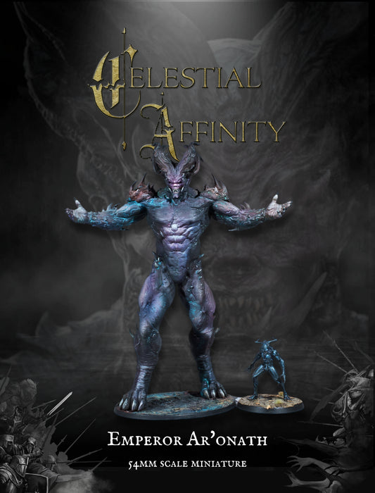 Miniature figure of Emperor Ar'Onath from Celestial Affinity on a dark background