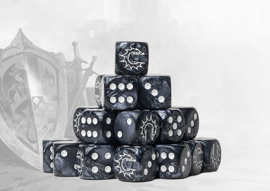 Conquest Logo on Dark Grey Marbled Dice - 24 per pack