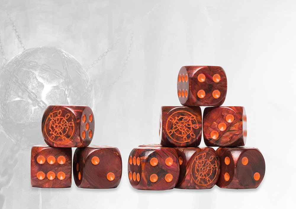 Conquest Hundred Kingdoms Logo on Grey Marbled Dice with Navy Pips - 24 per pack