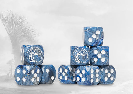 Conquest Nords Logo on Blue Marbled Dice with White Pips - 24 per pack