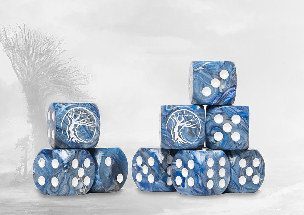 Conquest Old Dominion Logo on Brown Marbled Dice with Turquoise Pips - 24 per pack