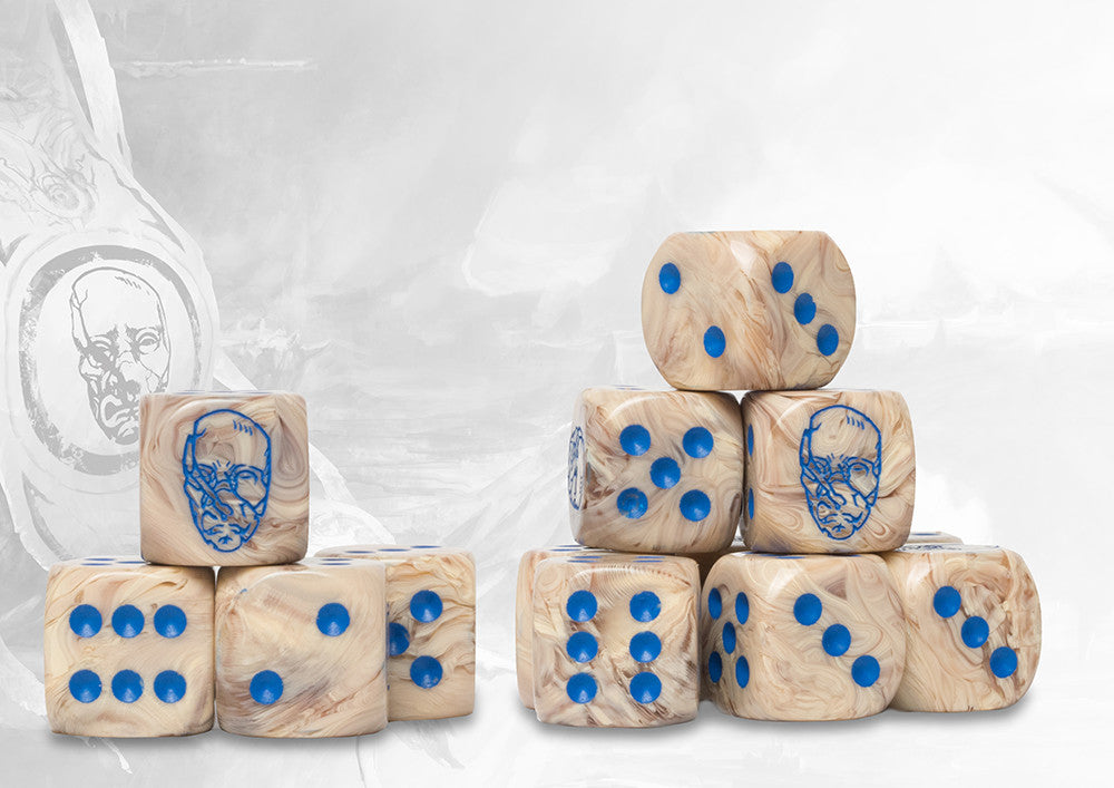 Conquest Spires Logo on Lunar Marbled Dice with Black pips - 24 per pack