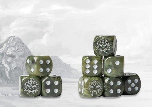 Conquest W’adrhŭn Logo on Green Marbled Dice with White Pips- 24 per pack