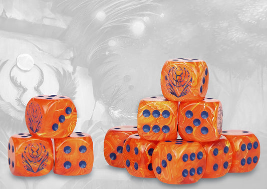 Conquest Weaver Courts Logo on Peach Marbled Dice with Navy Blue Pips- 24 per pack